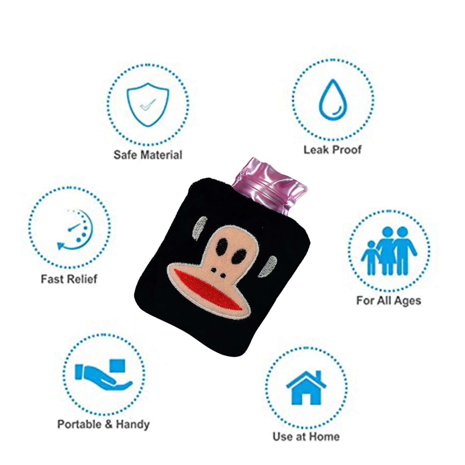 6522 Black Monkey Small Hot Water Bag With Cover For Pain Relief Neck Shoulder Pain And Hand Feet Warmer Menstrual Cramps. 6522 Black Monkey Small Hot Water Bag With Cover For Pain Relief Neck Shoulder Pain And Hand Feet Warmer Menstrual Cramps.